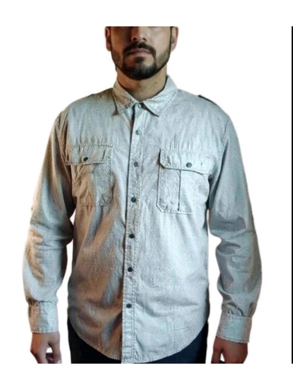 Calvin Klein Men's Button Down Shirt safari roll XL Long Sleeve chest pockets